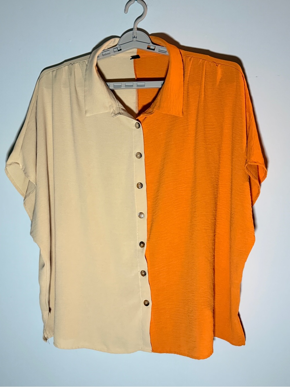 SHEIN Curve Women's Two-Tone Button Shirt - Beige & Orange